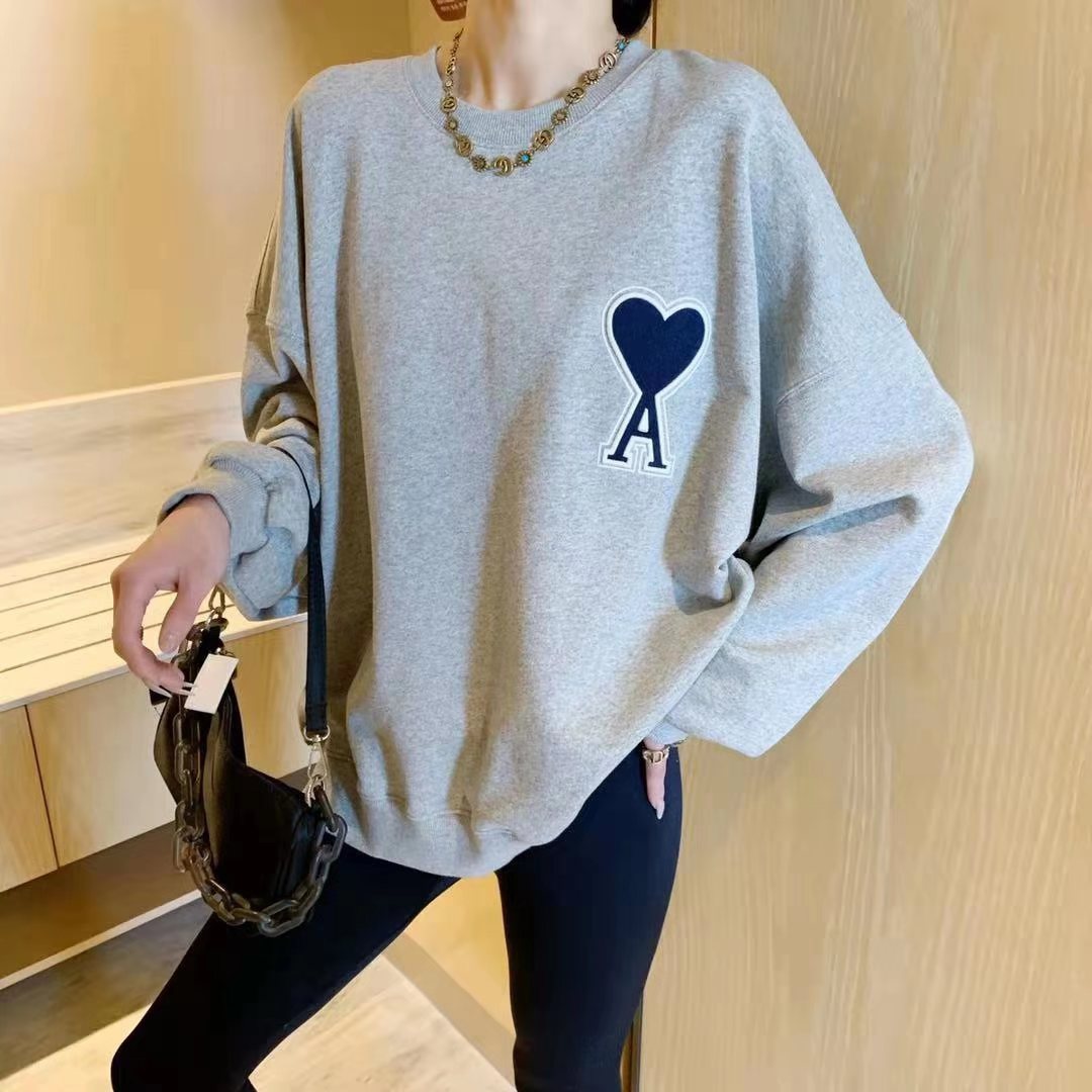 2021年春季新款宽松大码桃心a后背狗印花蝙蝠款套头毛圈棉卫衣女