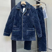 佰伦世家冬季 3xl 贝贝绒家居服三层棉衣夹棉大码 男士 睡衣加厚新款
