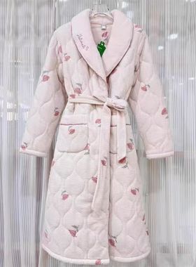 佰伦世家女士睡袍2025冬季新款牛奶绒三层加厚夹棉浴袍保暖43037