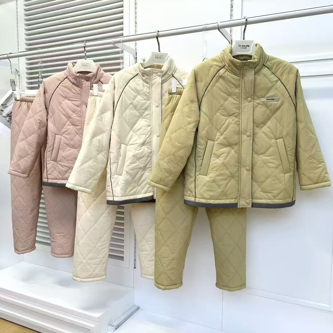 佰伦世家睡衣冬季新品2025风衣料梭织夹棉女士拉链立领家居服套装