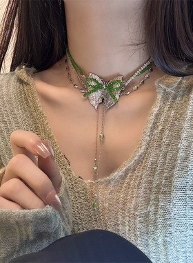 合金圆珠链女性水晶蝴蝶结项链