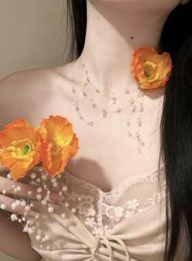 黄色花朵串珠项链女2026新款度假风氛围感锁骨链颈链耳环