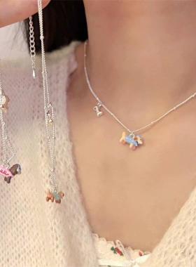 彩色滴釉腊肠狗吊坠项链女童趣可爱小众计感颈链2025年新款锁骨链