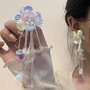 花粉~复古花朵水晶流苏耳环仙气质设计ins度假风夸张耳饰