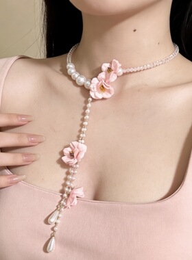 春日花朵珍珠项链女设计感锁骨链2026新款