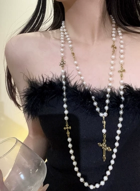 叠戴朋克珍珠几何轻奢小众长款百搭项链毛衣链