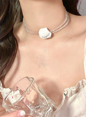 串珠圆珠链女性立体玫瑰串珠项链