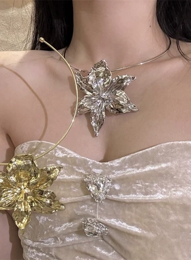 2025新款合金花卉项圈欧美嘻哈项链女士潮流夸张花朵配饰