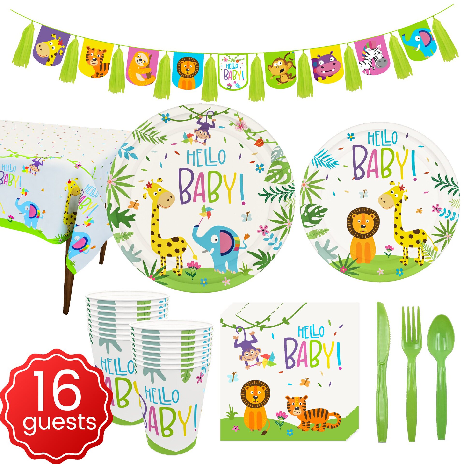 新款丛林动物生日派对套装儿童生日babyshower派对装饰洗礼用品