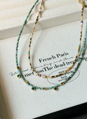 天然石锆石叠戴绿色串珠项链 秋冬高级感轻奢小众锁骨链颈链