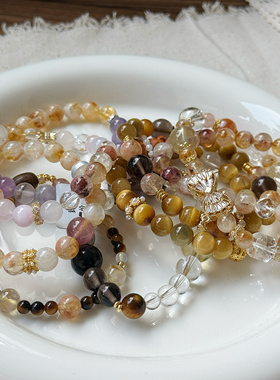 天然小点位黄水晶虎眼石设计感黄塔晶招米金霸手串手链