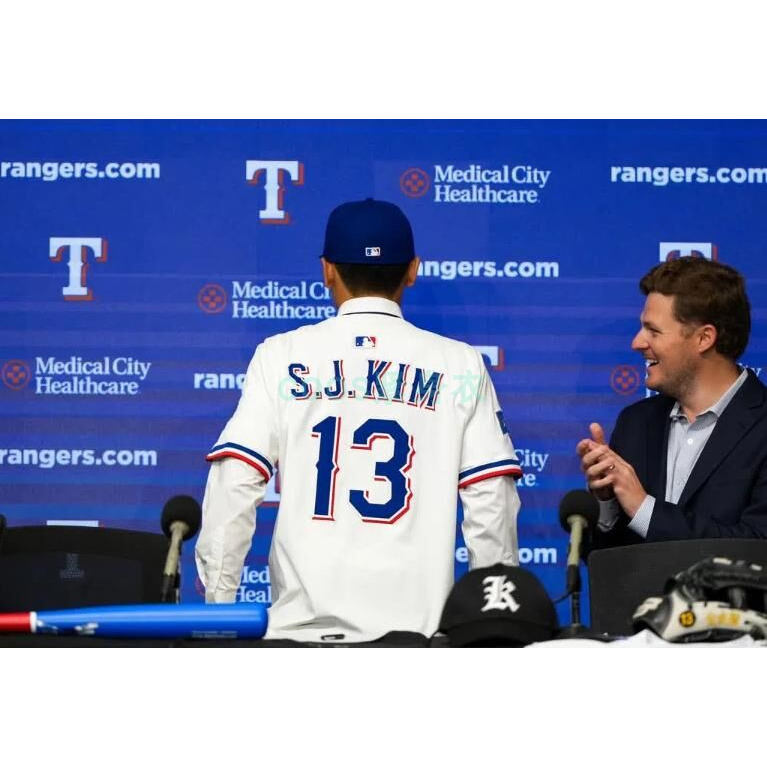 定制TexasRangers游骑兵棒球服13号S.J.KIM金成俊SeongJunKim球衣