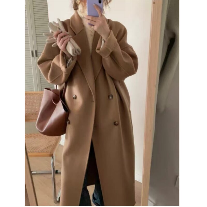 双面呢子中长款赫本风毛呢外套