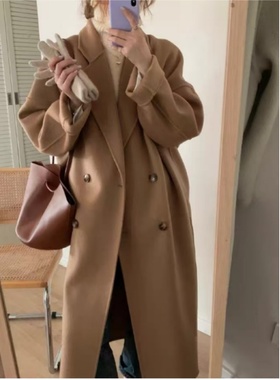 20326美拉德驼色双面羊绒大衣中长款过膝韩国茧型高端羊毛呢外套
