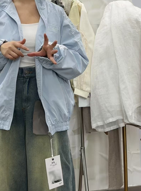 22237欧洲站下摆松紧宽松显瘦休闲薄外套立领长袖防晒衣夹克上衣