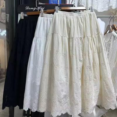刺绣镂空半身裙纯色叠穿A字裙女