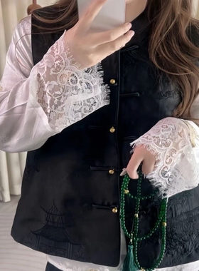 20999新中式重工刺绣盘扣马甲宽松显瘦国风绣花叠穿马夹无袖上衣