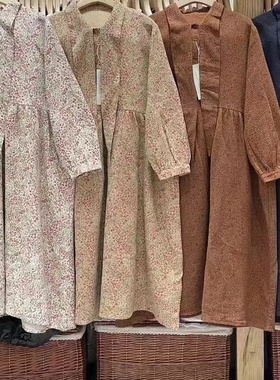 19726小莲~法式茶歇减龄飘带加厚碎花长裙洋气美好高腰打底连衣裙