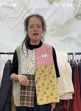 20147秋冬女装新款百搭拼布圆领夹棉轻薄森系背心马甲外套女马夹