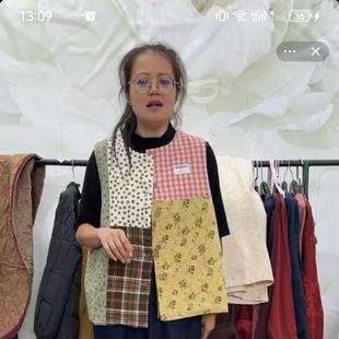 20147秋冬女装 百搭拼布圆领夹棉轻薄森系背心马甲外套女马夹 新款