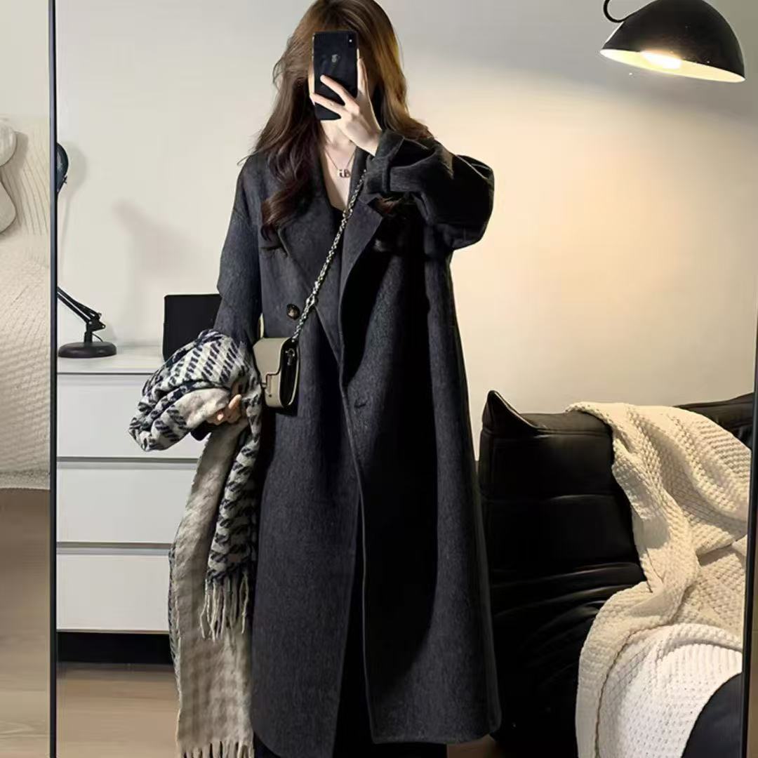 23386高级感中长款毛呢大衣显瘦双面羊绒大衣百搭减龄呢子外套女