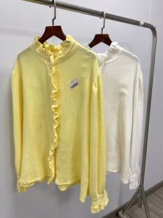 柔软全棉百搭衬衣开衫 18199森系减龄木耳边花边门襟长袖 棉纱衬衫