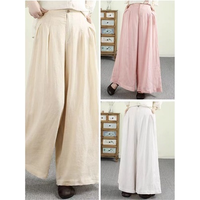 新款文艺百搭通勤双层苎麻阔腿裤
