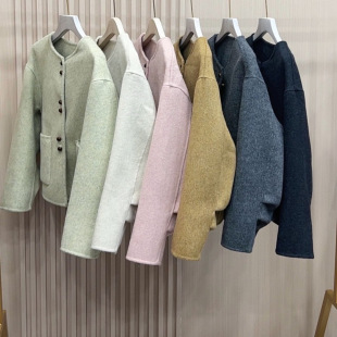 23390韩系圆领小香风短款双面羊绒大衣高级感100%羊毛毛呢外套女