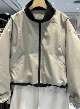 21192设计感假两件撞色拼接减龄长袖外套显瘦立领休闲上衣夹克女