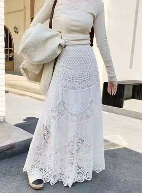 21180设计感法式镂空波西米亚度假风半身裙宽松显瘦钩花A字裙半裙