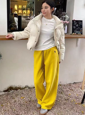 21019春季新款松紧腰抽绳系洋气休闲裤宽松显瘦百搭直筒裤拖地裤