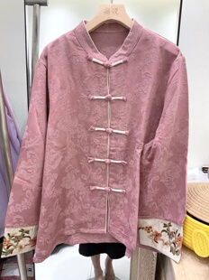 14914新中式 国风棉麻提花刺绣唐装 外套小立领盘扣秋季 女上衣长袖
