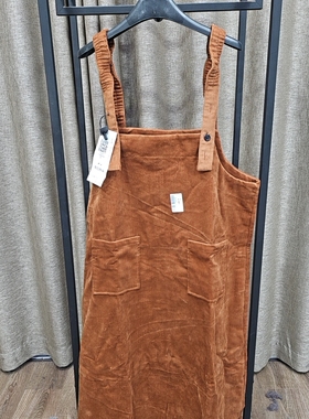 17407大码胖mm宽松灯芯绒背带裙百搭纯色高腰肩带可调节吊带裙女