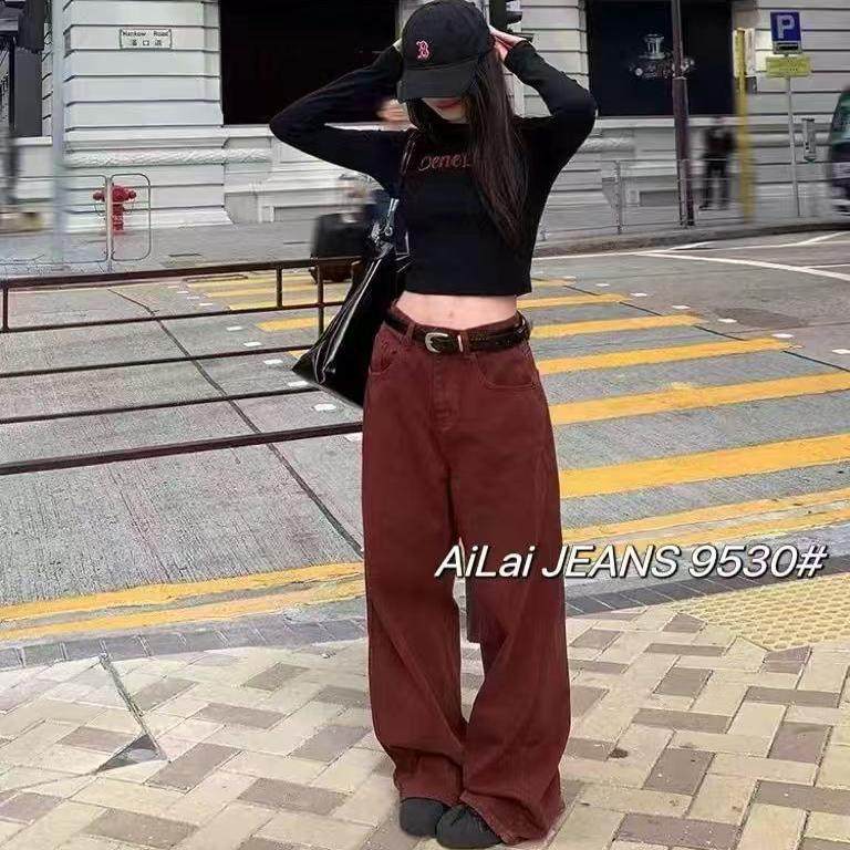 20915欧货阔腿牛仔裤春秋新款宽松直筒裤高腰显瘦百搭拖地裤子女