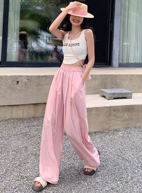 22538慵懒风小个子百搭夏季薄款山本裤松紧腰宽松显瘦直筒阔腿裤