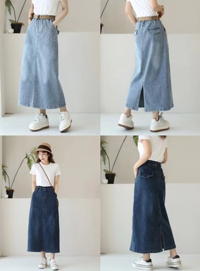 19727松紧腰日系简约全棉牛仔半身裙宽松显瘦包臀A字裙百搭半裙女