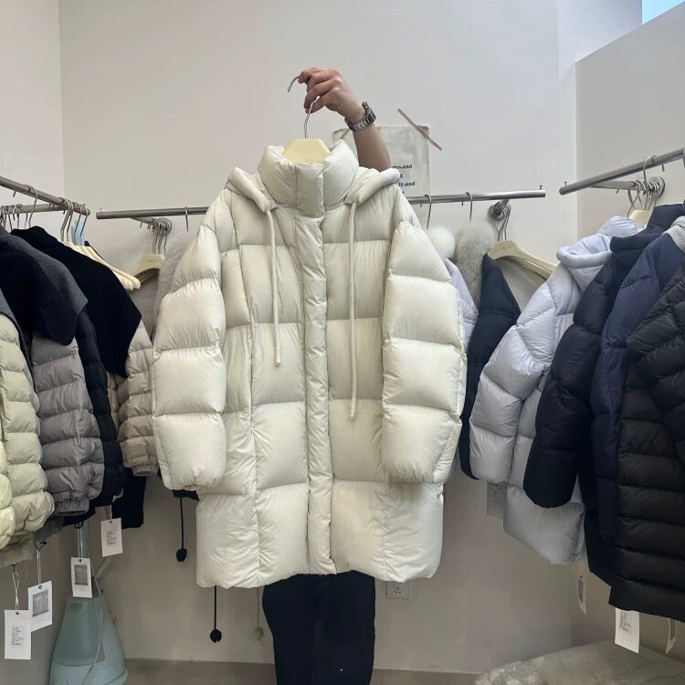 23815一手长方块中长羽绒服连帽茧型加厚泡芙面包服韩版宽松外套