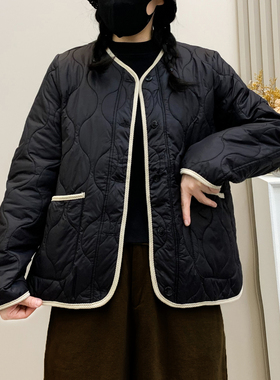 15948小香风文艺棉衣女圆领灯芯绒拼接葫芦衍缝夹棉加厚宽松外套