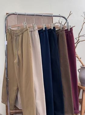 21036欧货安哥拉红松紧腰系带休闲裤大码宽松遮肉显瘦百搭哈伦裤