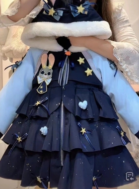 兔子警官儿童棉衣秋冬2026新款女童派克服加绒加厚款宝宝外套裙子