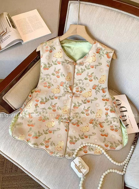 新中式柿柿如意马甲女装春季改良国风缎面外穿坎肩背心女复古风