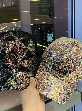 夏天网眼亮片帽子女透气防晒遮阳帽出游时尚百搭韩版棒球帽鸭舌帽