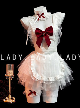 Lady白色性感cos女仆制服睡裙纯欲可爱甜美蕾丝蝴蝶结蓬蓬裙qqny