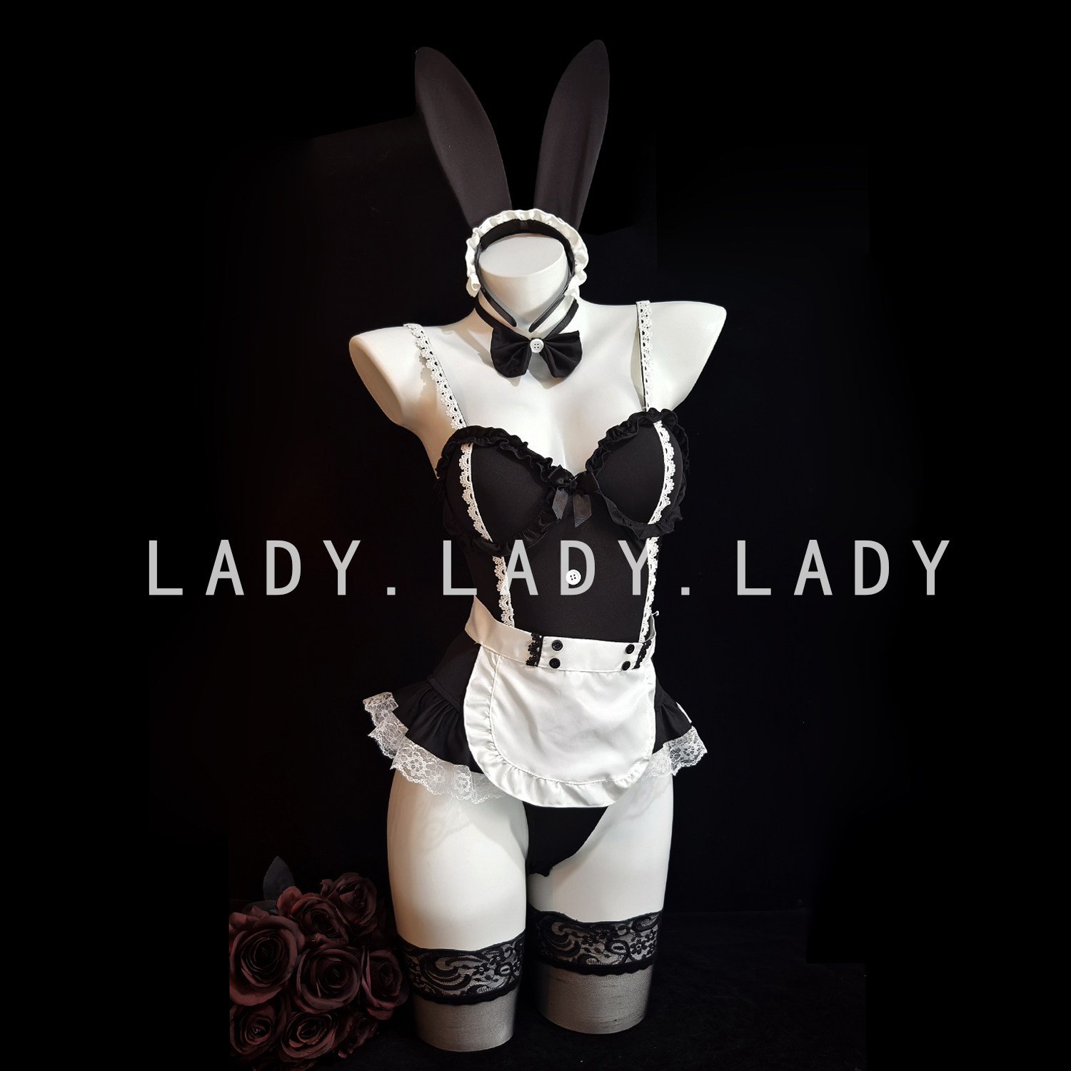 Lady黑色性感兔女郎小胸聚拢角色扮演女仆吊带制服连体衣趣情qqny