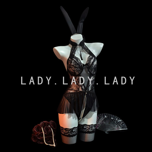 Lady黑色性感连体衣兔女郎cos服装制服串珠战袍纯欲内衣qqny诱惑