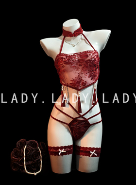 Lady性感古风红色吊坠肚兜睡衣女新中式镂空蕾丝纯欲内衣趣情qqny