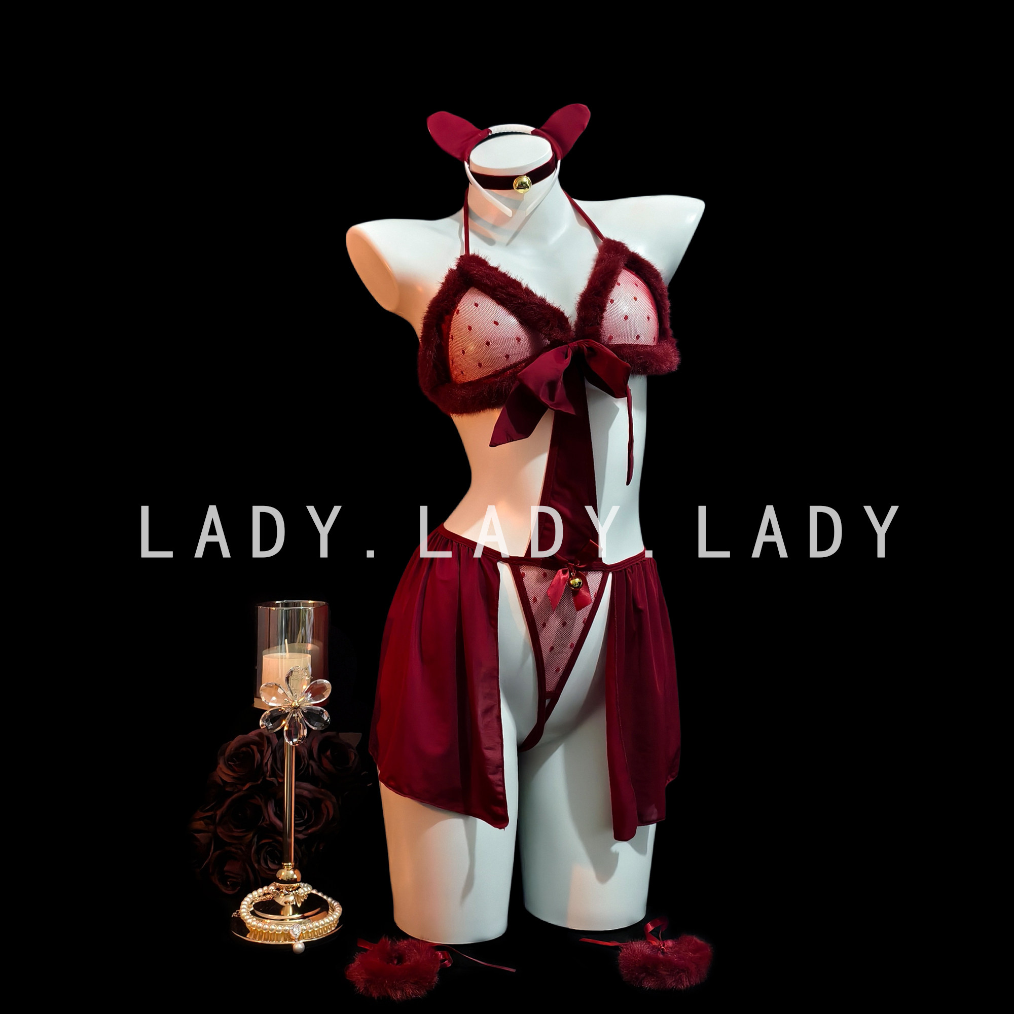 Lady猫女郎制服套装情趣连体圣诞节红色战袍万圣节内衣qqny女