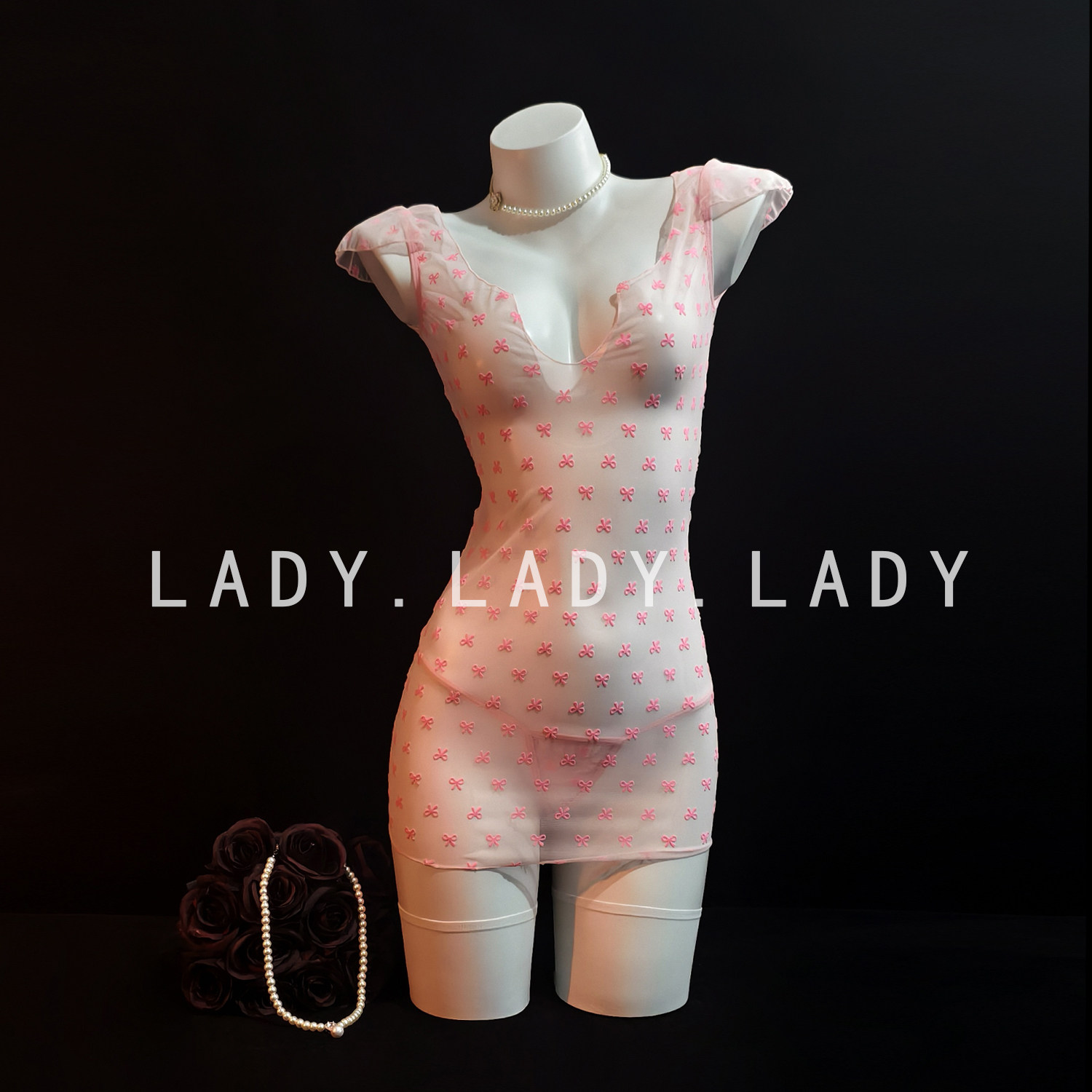 Lady性感睡裙蝴蝶结轻纱透视纯欲诱惑高级感睡衣qqny内衣趣情女款