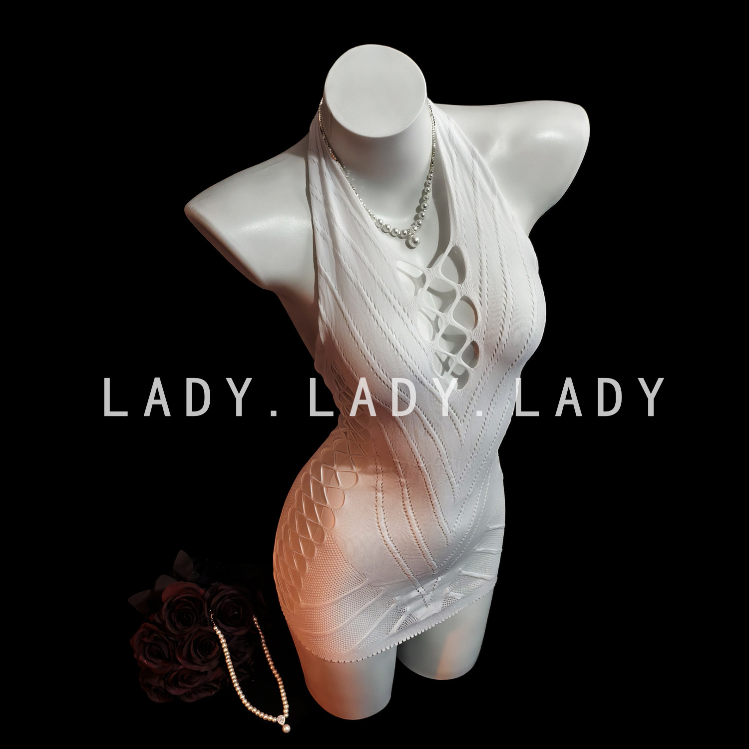 Lady白色可撕扯性感镂空网衣高弹包臀裙约会制服战袍纯欲风情调