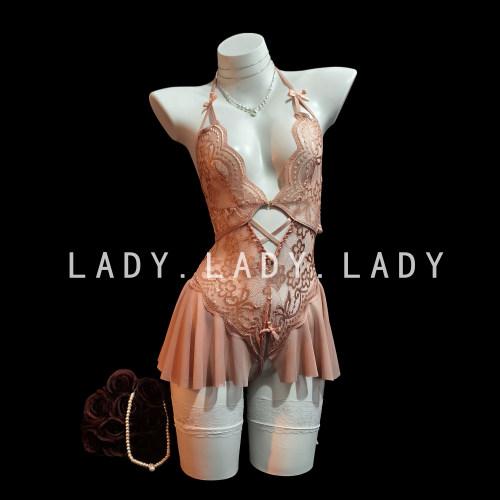 Lady性感睡衣女小胸纯欲蕾丝透视诱惑挂脖连体内衣吊带裙qqny趣情